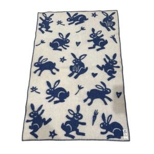 Klippan Reversible Bunny Print Wool Blend Throw Blanket 34x52 Lotta Glave Easter